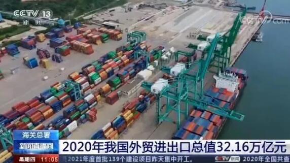 2020年货物贸易进出口总值32.16万亿元人民币，同比增长1.9%